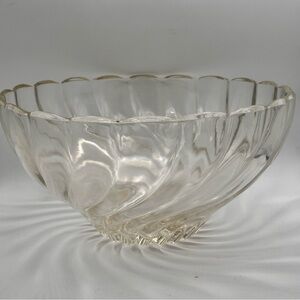 Vintage 1950s Swirl Glass Punch Bowl Set with 8 Hanging Cups